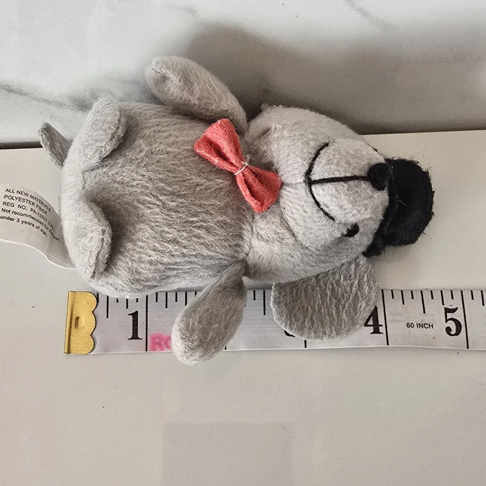 Gray Plush Mouse Toy with Red Bow Tie